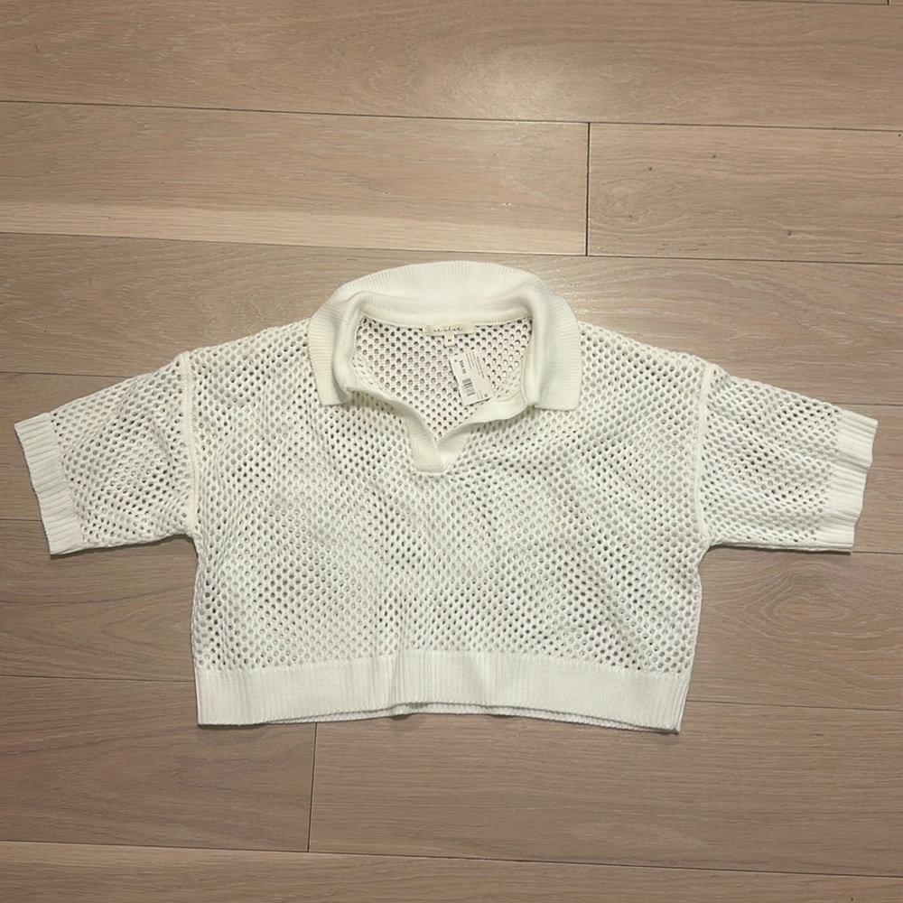 Crotchet Knit V-neck Cropped Short Sleeve Sweater